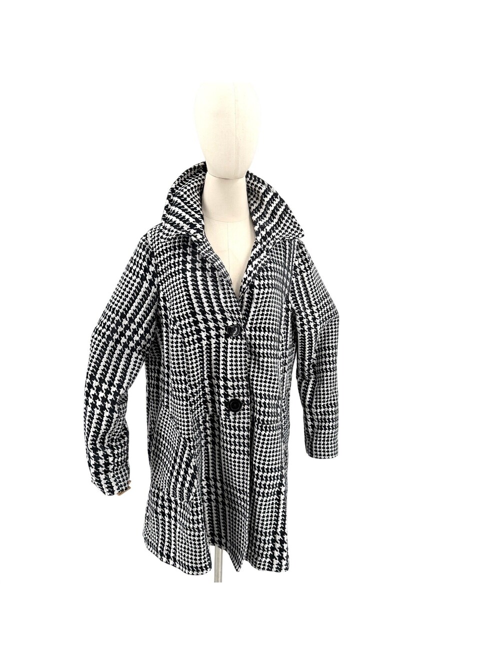 Vintage Y2K 3 Sisters Black White Houndstooth Swing Coat